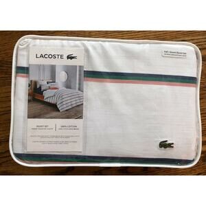 Lacoste Pensway Duvet Cover Set Full/Queen with Pillow Shams Cotton White NWT
